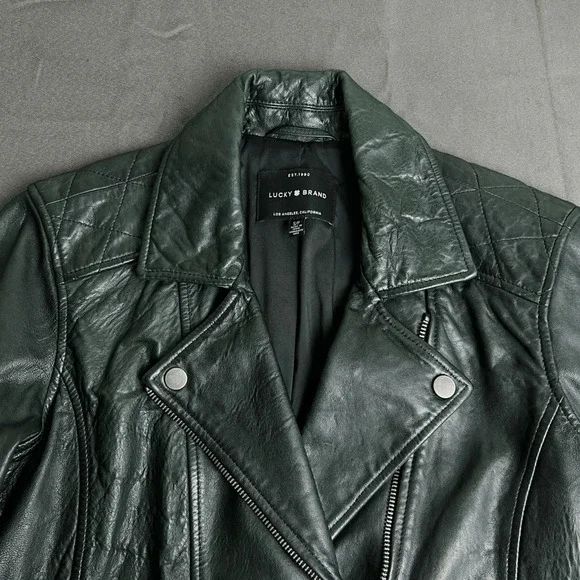 Lucky Brand Pin Dot Genuine Lamb Leather Moto Jacket Black S